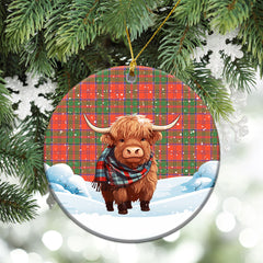 Grant Ancient Tartan Christmas Ceramic Ornament - Highland Cows Snow Style