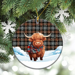 Gunn Weathered Tartan Christmas Ceramic Ornament - Highland Cows Snow Style