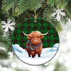 Halkett Tartan Christmas Ceramic Ornament - Highland Cows Snow Style