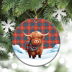 Hamilton Ancient Tartan Christmas Ceramic Ornament - Highland Cows Snow Style