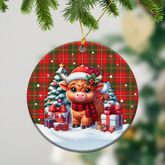 Hay Modern Tartan Christmas Ceramic Ornament - Highland Cow Winter Style