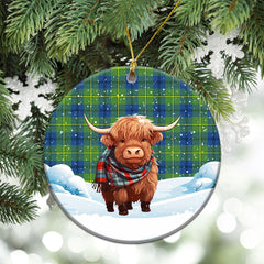 Johnson Ancient Tartan Christmas Ceramic Ornament - Highland Cows Snow Style