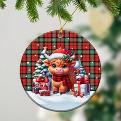 Kerr Ancient Tartan Christmas Ceramic Ornament - Highland Cow Winter Style