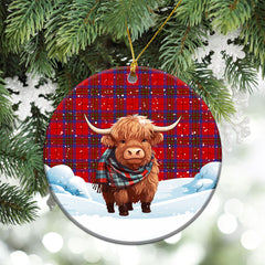 Leslie Modern Tartan Christmas Ceramic Ornament - Highland Cows Snow Style