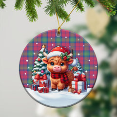 Lindsay Ancient Tartan Christmas Ceramic Ornament - Highland Cow Winter Style