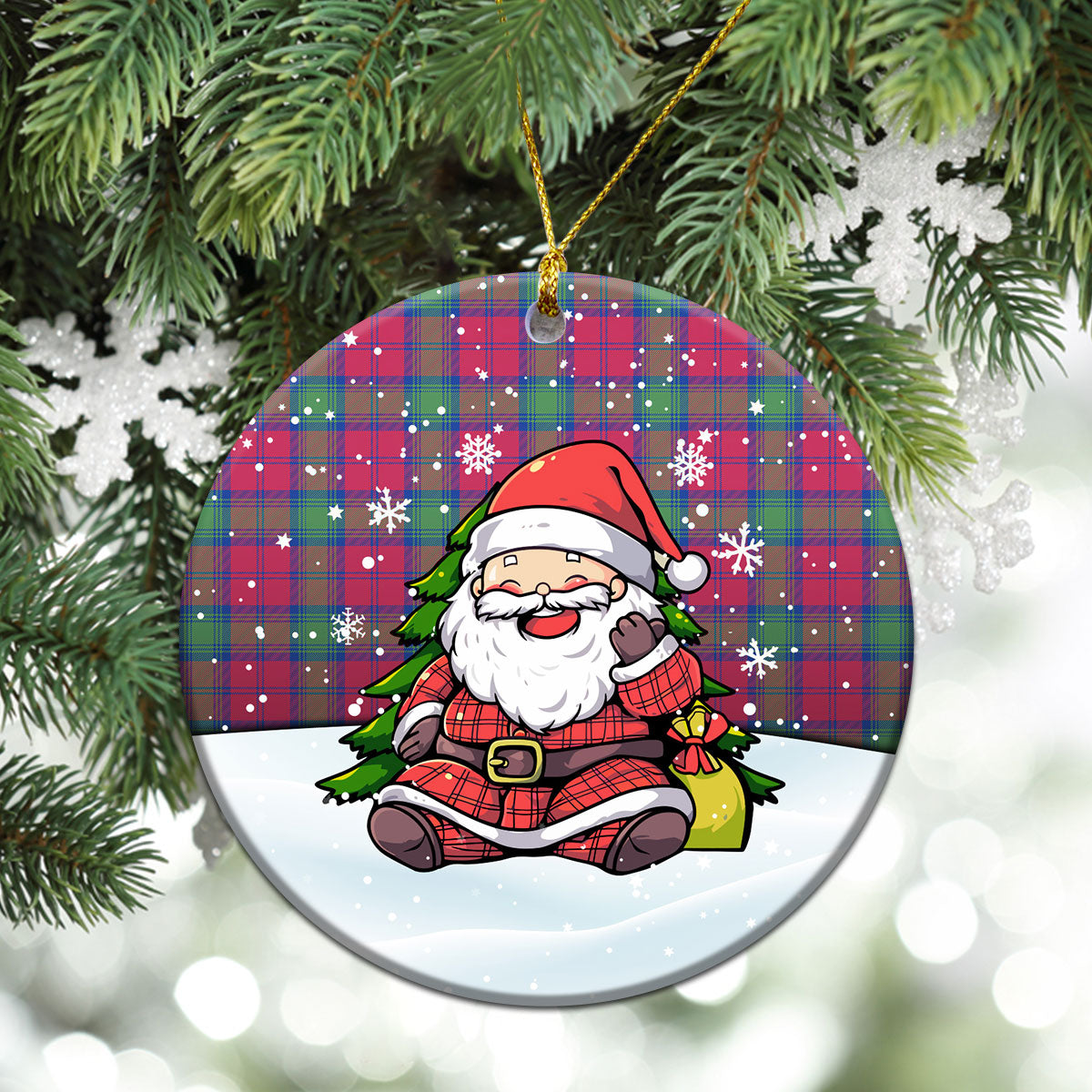 Lindsay Ancient Tartan Christmas Ceramic Ornament - Scottish Santa Style