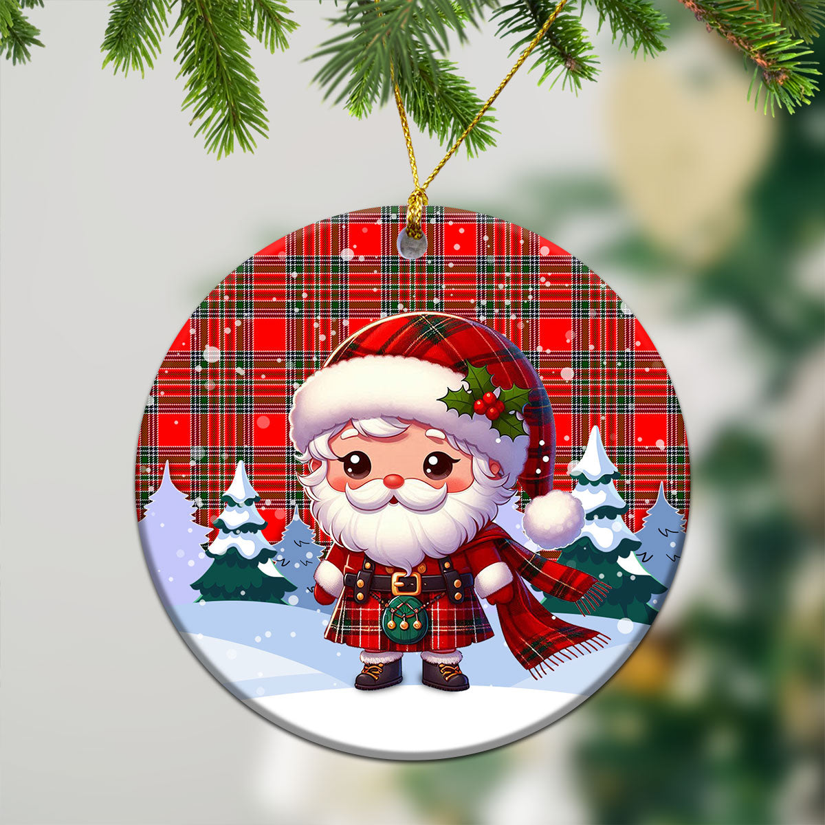 MacBean Tartan Christmas Ceramic Ornament - Santa Claus In Kilt Style