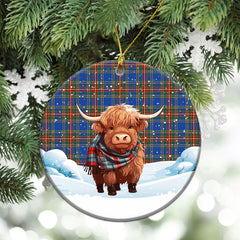 MacBeth Ancient Tartan Christmas Ceramic Ornament - Highland Cows Snow Style