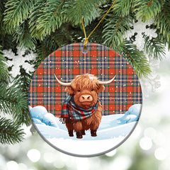 MacFarlane Ancient Tartan Christmas Ceramic Ornament - Highland Cows Snow Style