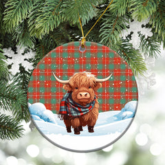 MacFie Ancient Tartan Christmas Ceramic Ornament - Highland Cows Snow Style