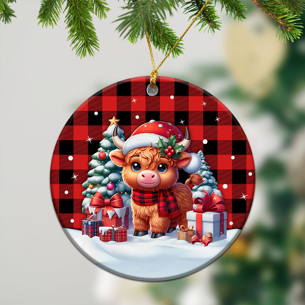 MacGregor Rob Roy Modern Tartan Christmas Ceramic Ornament - Highland Cow Winter Style