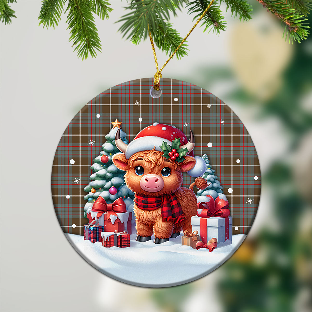 MacIntyre Hunting Weathered Tartan Christmas Ceramic Ornament - Highland Cow Winter Style