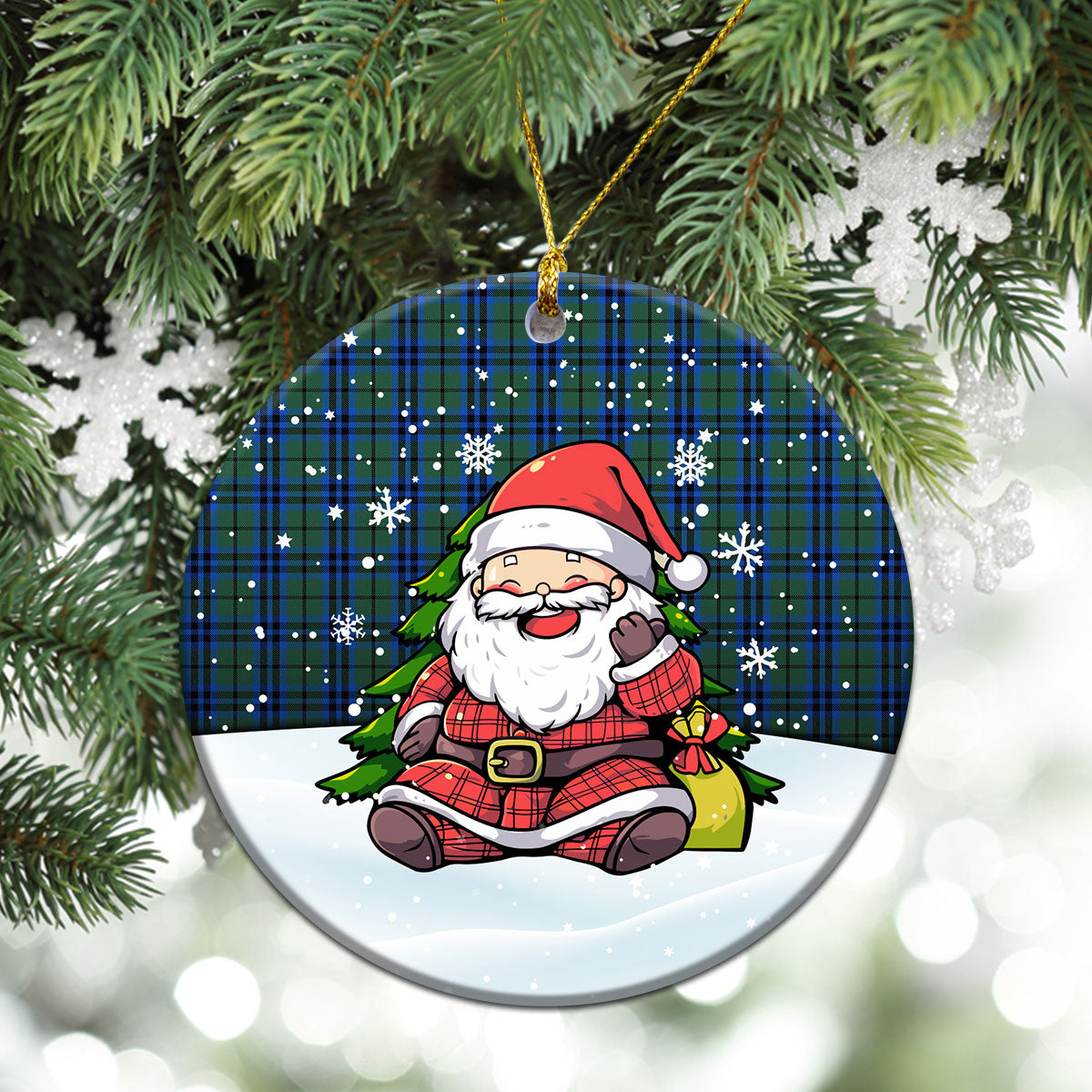 Marshall Tartan Christmas Ceramic Ornament - Scottish Santa Style