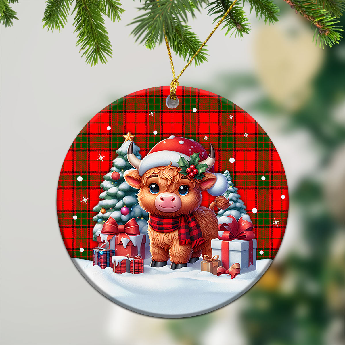 Maxtone Tartan Christmas Ceramic Ornament - Highland Cow Winter Style