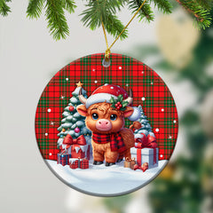 McAulay Modern Tartan Christmas Ceramic Ornament - Highland Cow Winter Style