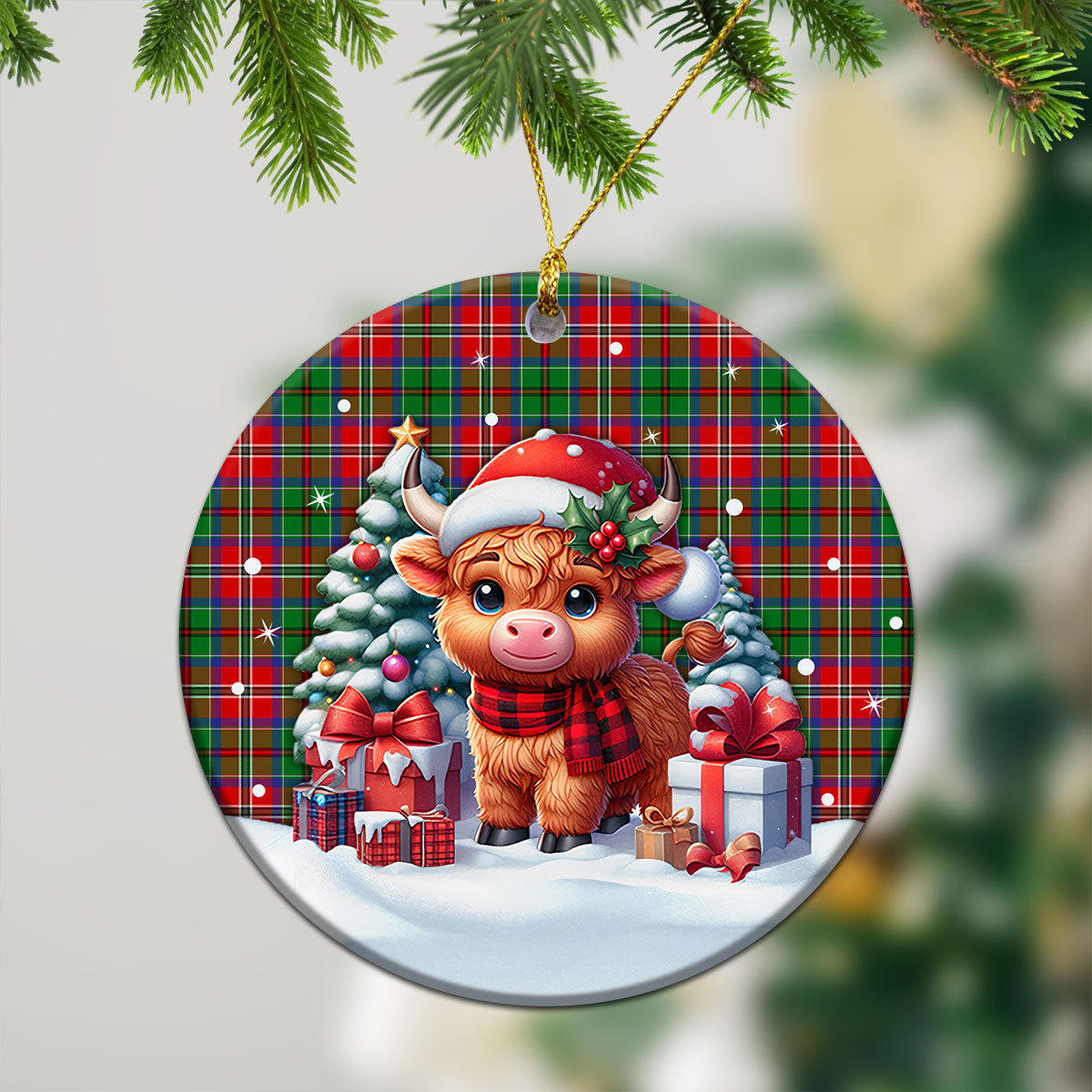 McCullough Tartan Christmas Ceramic Ornament - Highland Cow Winter Style