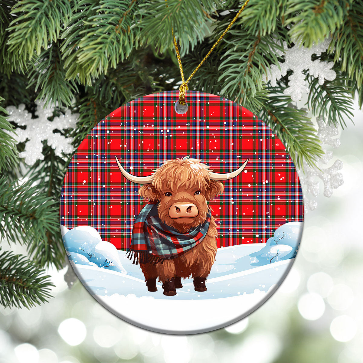 McFarlane Modern Tartan Christmas Ceramic Ornament - Highland Cows Snow Style