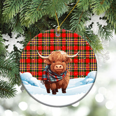 McGill Modern Tartan Christmas Ceramic Ornament - Highland Cows Snow Style