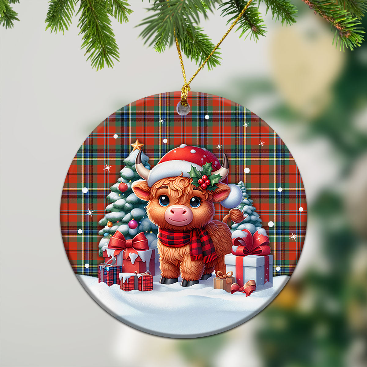 McLean of Duart Ancient Tartan Christmas Ceramic Ornament - Highland Cow Winter Style