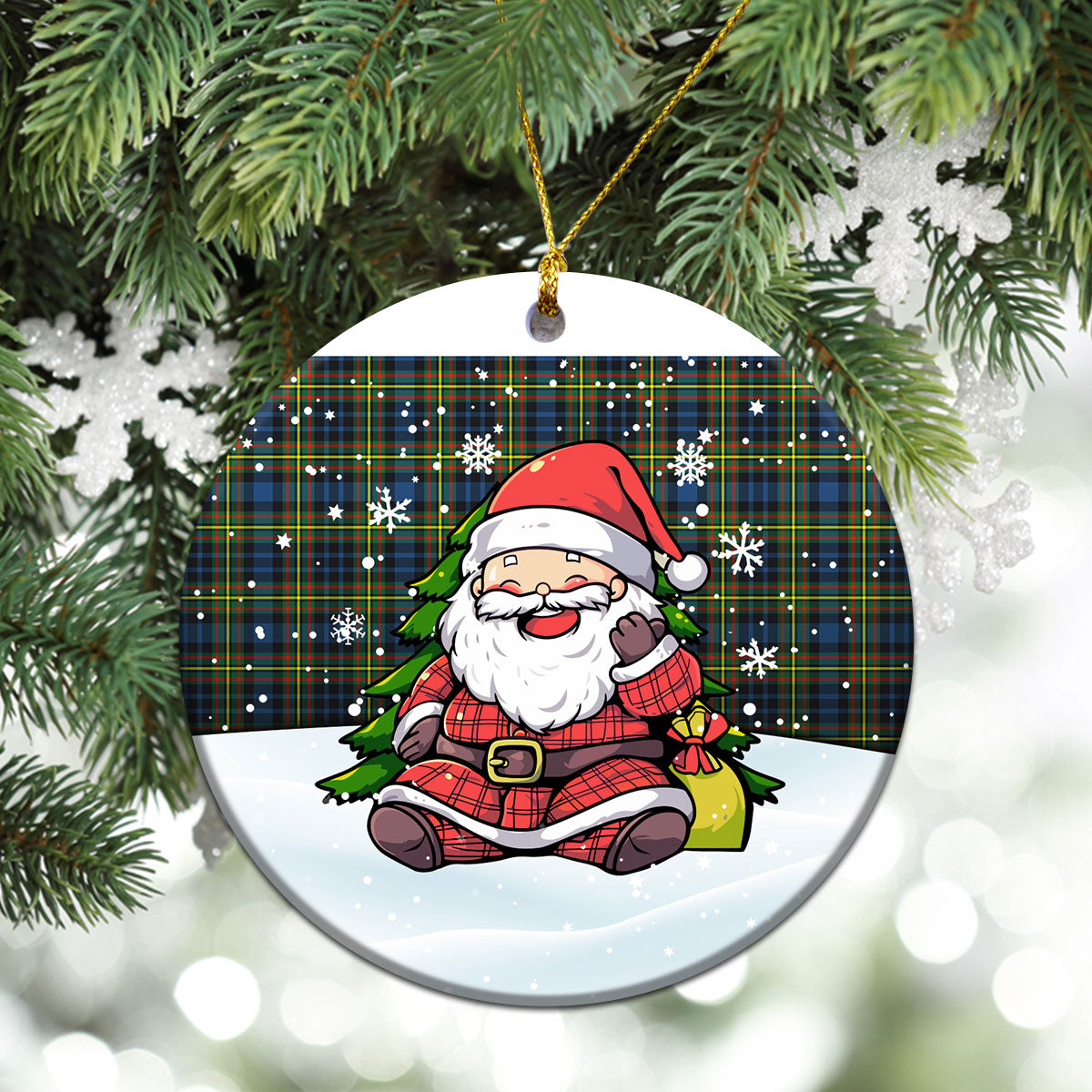 McLellan Ancient Tartan Christmas Ceramic Ornament - Scottish Santa Style