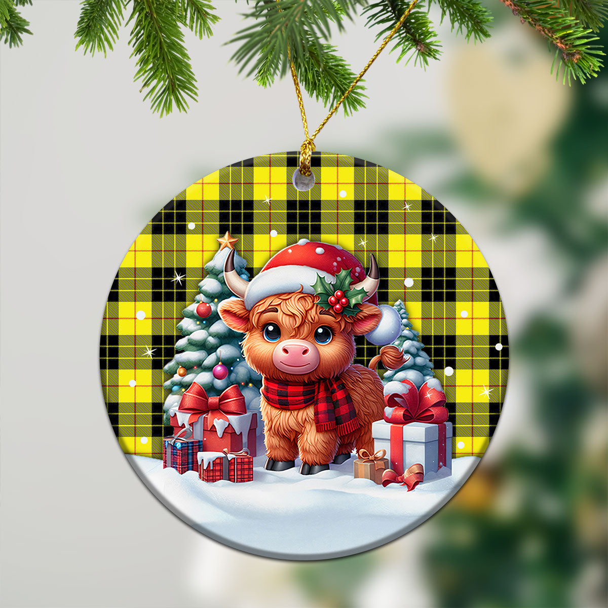 McLeod of Lewis Modern Tartan Christmas Ceramic Ornament - Highland Cow Winter Style