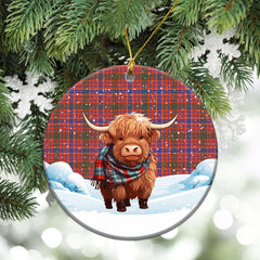 McRae Ancient Tartan Christmas Ceramic Ornament - Highland Cows Snow Style