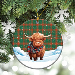 Menzies Green Ancient Tartan Christmas Ceramic Ornament - Highland Cows Snow Style