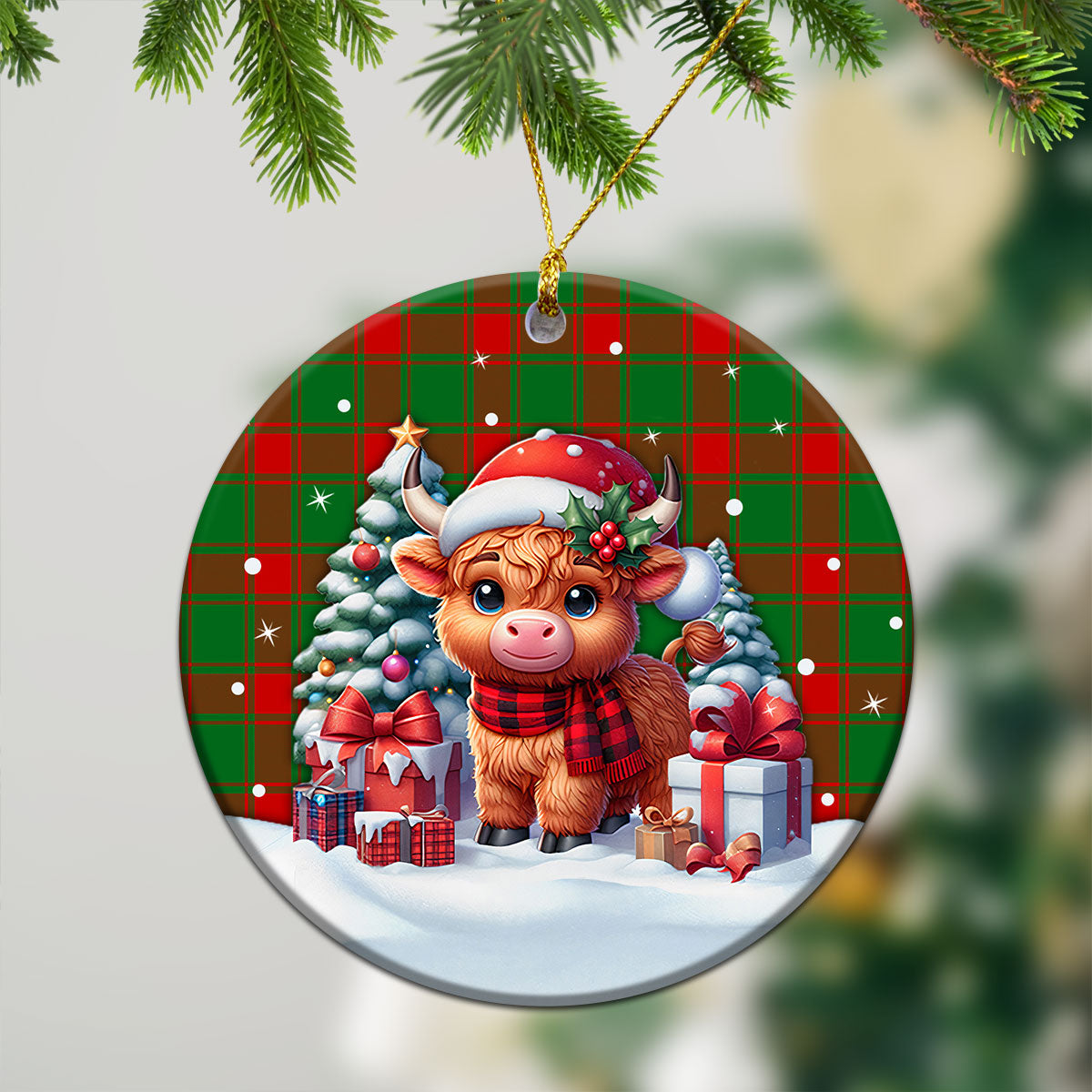 Middleton Modern Tartan Christmas Ceramic Ornament - Highland Cow Winter Style