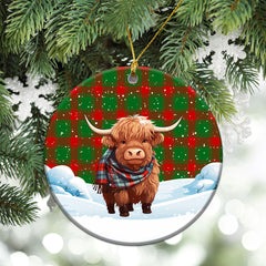 Middleton Modern Tartan Christmas Ceramic Ornament - Highland Cows Snow Style