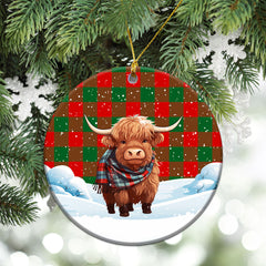 Moncreiffe (or Moncreiff) Tartan Christmas Ceramic Ornament - Highland Cows Snow Style