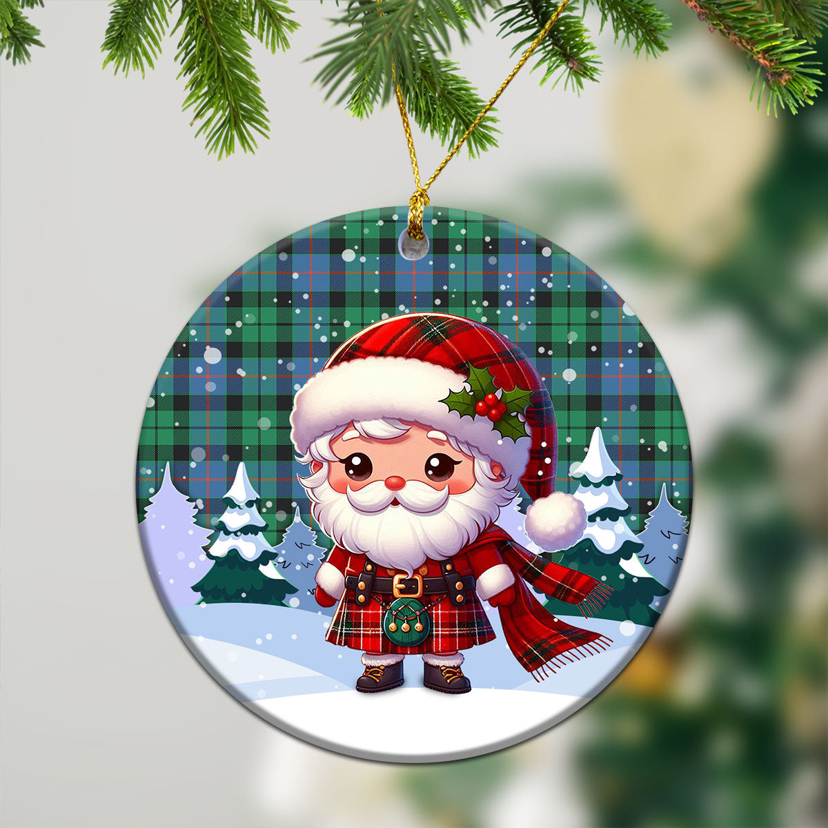 Morrison Ancient Tartan Christmas Ceramic Ornament - Santa Claus In Kilt Style