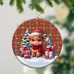 Morrison Red Ancient Tartan Christmas Ceramic Ornament - Highland Cow Winter Style