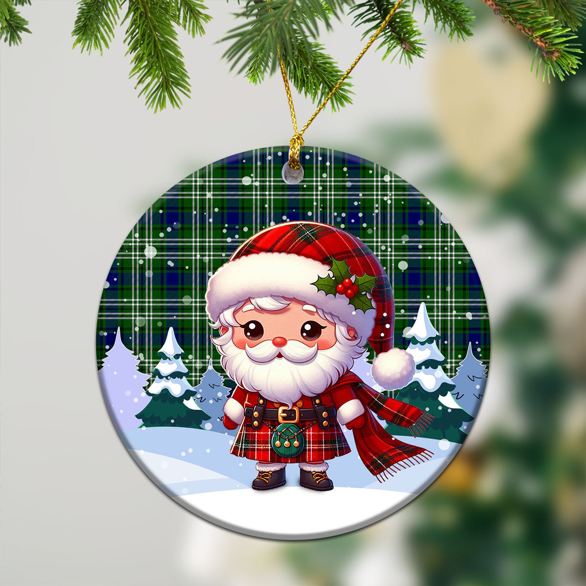 Mow Tartan Christmas Ceramic Ornament - Santa Claus In Kilt Style