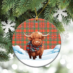 Munro Ancient Tartan Christmas Ceramic Ornament - Highland Cows Snow Style