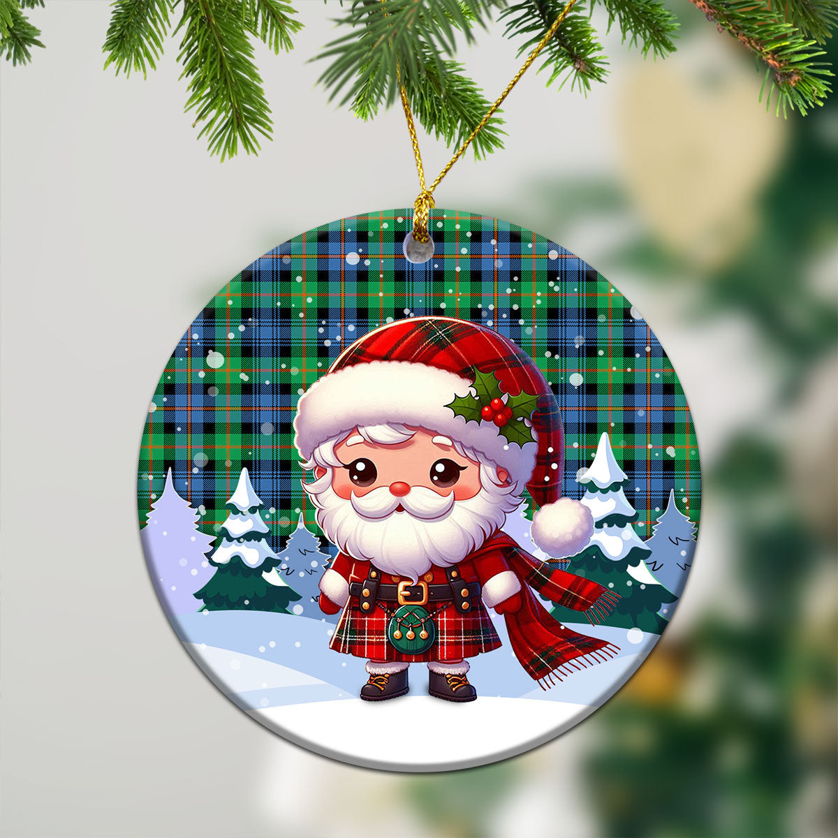 Murray of Atholl Ancient Tartan Christmas Ceramic Ornament - Santa Claus In Kilt Style