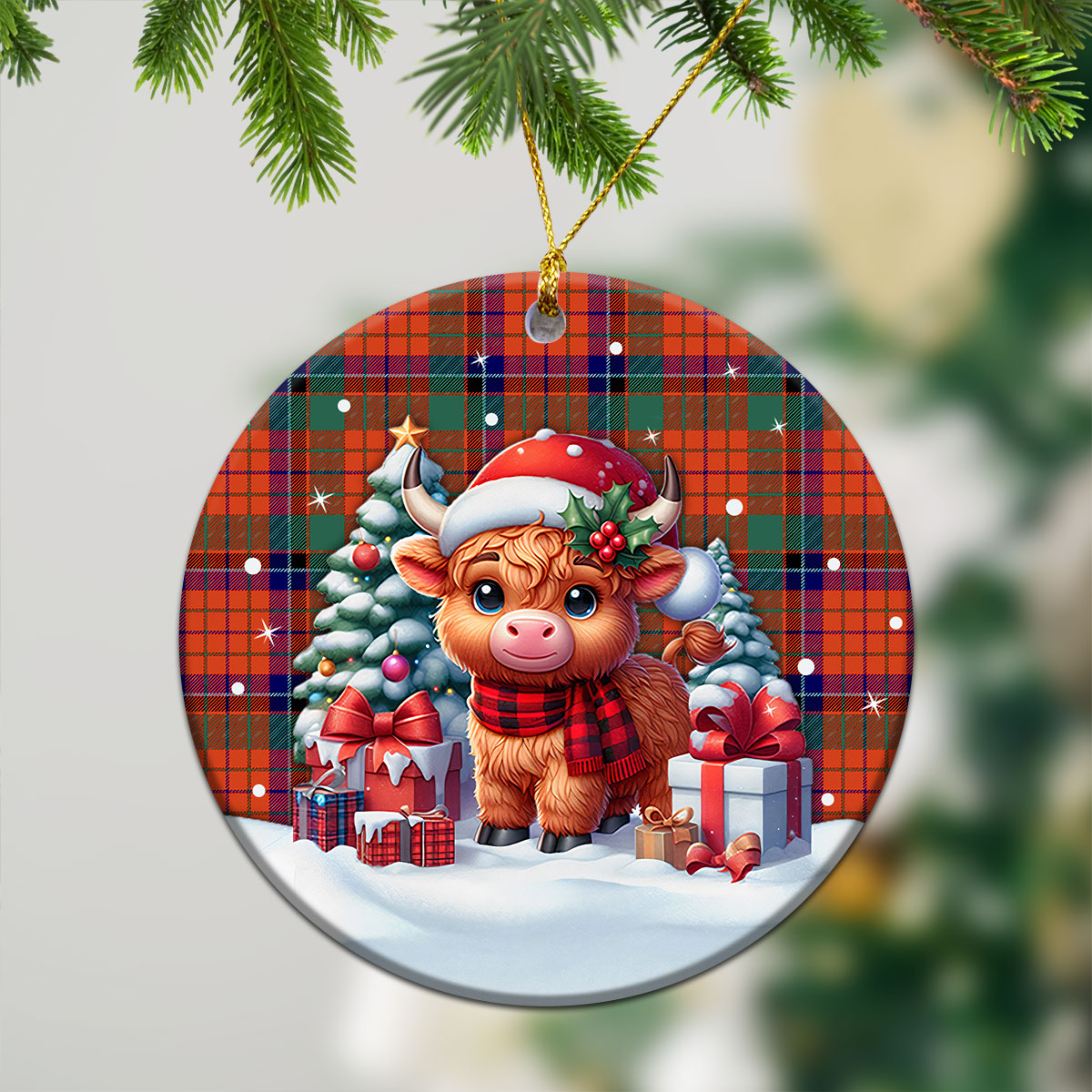 Nicolson Ancient Old Tartan Christmas Ceramic Ornament - Highland Cow Winter Style