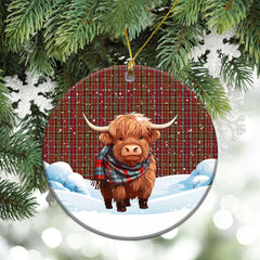 Ogilvie Tartan Christmas Ceramic Ornament - Highland Cows Snow Style