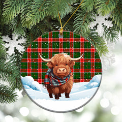 Pollock Tartan Christmas Ceramic Ornament - Highland Cows Snow Style