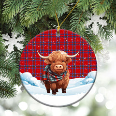 Rait Tartan Christmas Ceramic Ornament - Highland Cows Snow Style