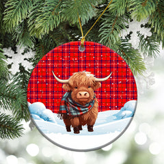 Rose Modern Tartan Christmas Ceramic Ornament - Highland Cows Snow Style