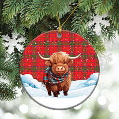 Ross Modern Tartan Christmas Ceramic Ornament - Highland Cows Snow Style