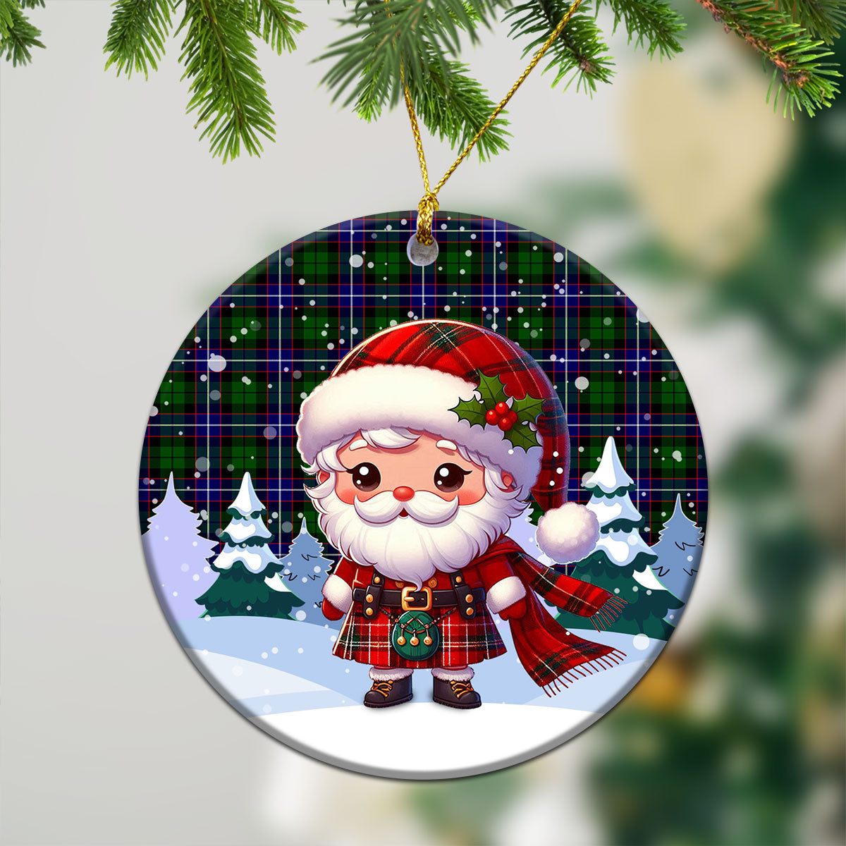 Russell Modern Tartan Christmas Ceramic Ornament - Santa Claus In Kilt Style