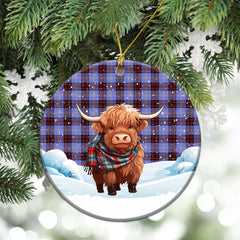 Rutherford Tartan Christmas Ceramic Ornament - Highland Cows Snow Style