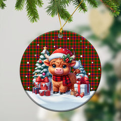 Skene Modern Tartan Christmas Ceramic Ornament - Highland Cow Winter Style