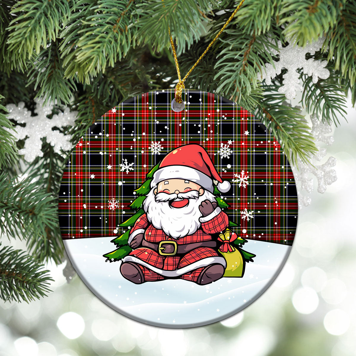 Stewart Black Tartan Christmas Ceramic Ornament - Scottish Santa Style