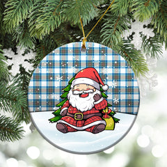 Stewart Muted Blue Tartan Christmas Ceramic Ornament - Scottish Santa Style