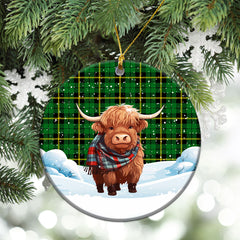 Wallace Hunting Modern Tartan Christmas Ceramic Ornament - Highland Cows Snow Style