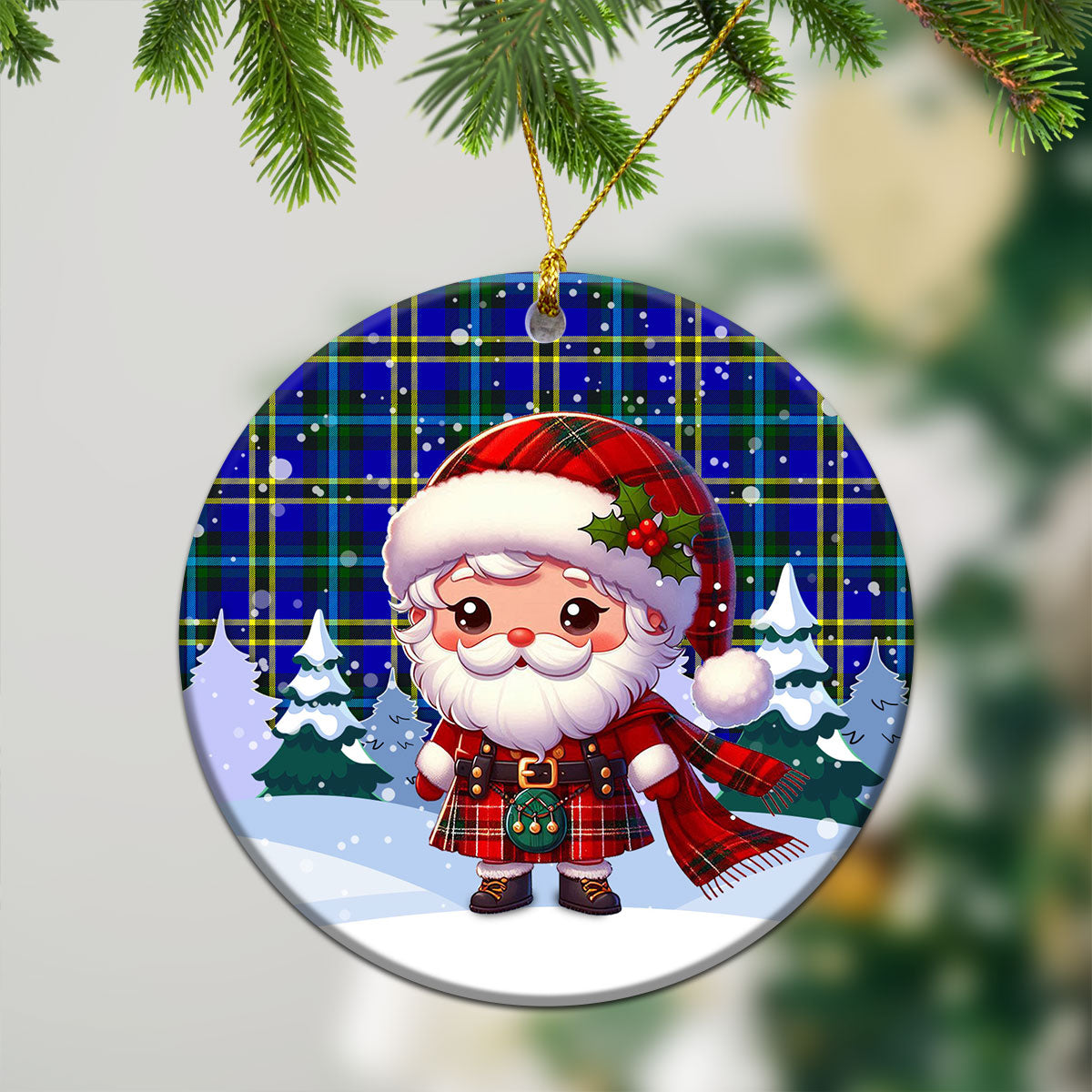 Weir Modern Tartan Christmas Ceramic Ornament - Santa Claus In Kilt Style