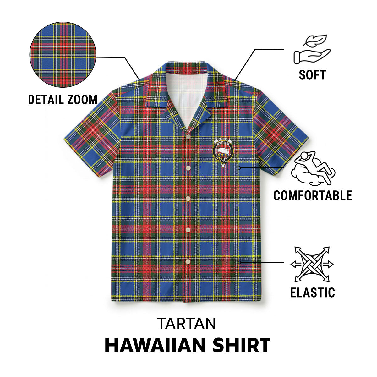Bethune Modern Tartan Crest Hawaiian Shirt
