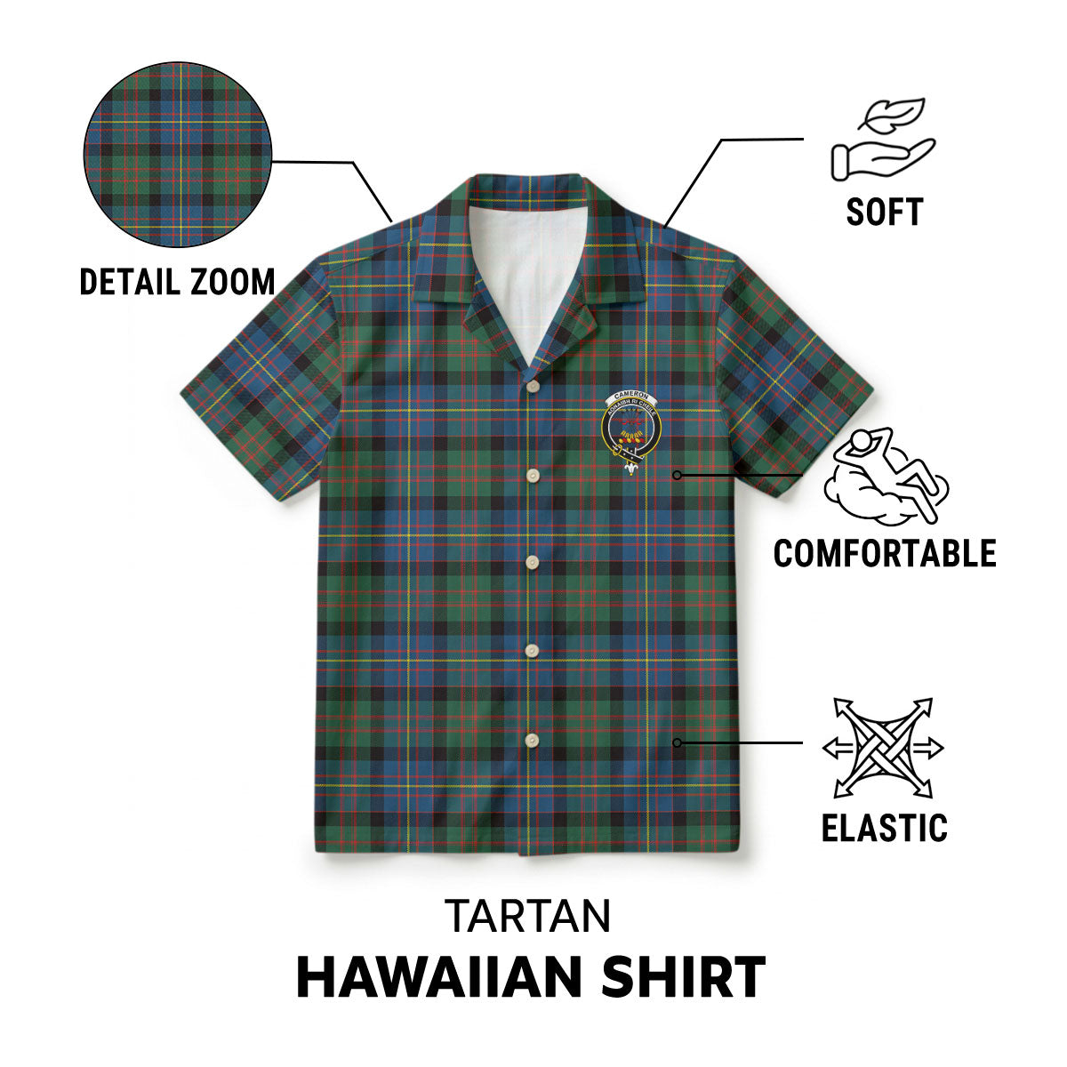 Cameron of Erracht Ancient Tartan Crest Hawaiian Shirt